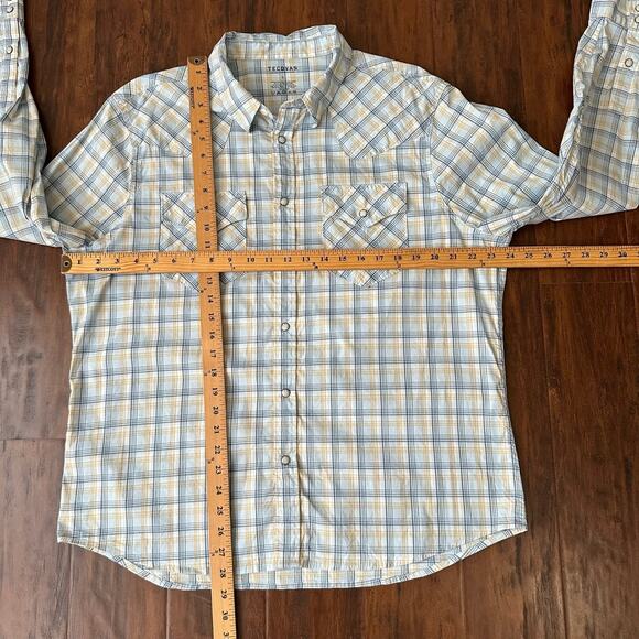 TECOVAS Pearl Snap Shirt Yellow Blue Plaid Long Sleeve Western Retro - Picture 8 of 9